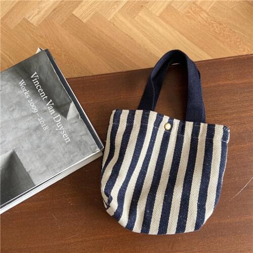 Vintage Striped Women Canvas Bag Student Girls Large Capacity Bento Bag Female Mini Shopping Shoulder Bag Handbags Tote Purse