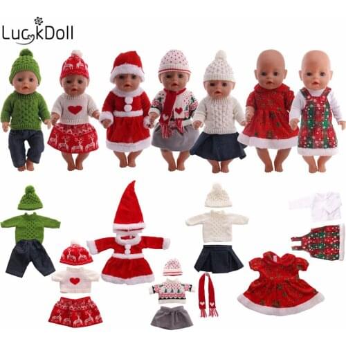 Luckdoll newborn baby first Christmas dress knitwear panties suitable for 43 cm newborn doll accessories kids best gift