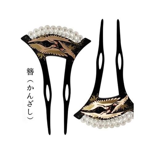Japanese Hairpin Kanzashi Crane Cherry Blossom Pattern Hair Accessories Pearl Kimono Geisha Bride Acrylic Hair Stick Chignon