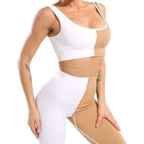 Womens Two-color Matching Yoga Suit Sports Bra And Leggings Set 2 Piece Set Summer Sports Wear For Women Gym Clothing Yoga Set