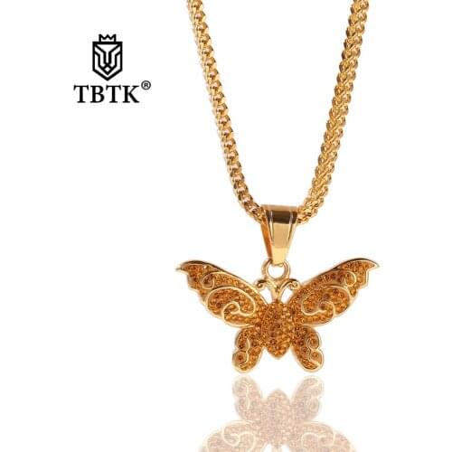 TBTK Flower Butterfly Elegant Pendant Necklace Gold/Blue Beautiful Butterfly Jewelry Punk Style Unisex Girlfriend Gift
