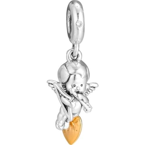 Golden Shine Heart Beads for Jewelry Making Valentine Day Love Cupid Fit Charm Bracelet 925 Sterling Silver Charms Jewellery