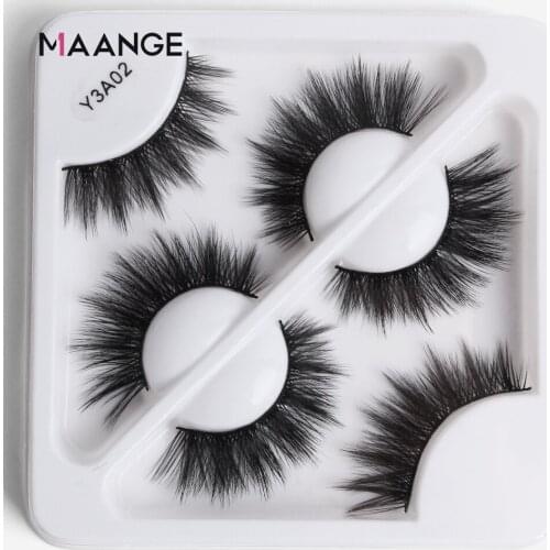 MAANGE 3 Pairs 3D Mink Lashes Natural Long Faux False Eyelashes HandMade Full Strip Lashes Soft Eyelash Extension Makeup Tool