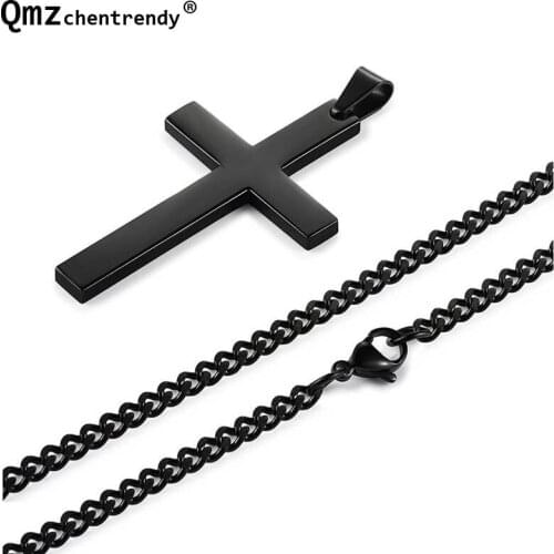 316L Stainless Steel Jesuss Cross Pendants Necklace Statement Jewelry 60CM Cuban Link Chain Necklace