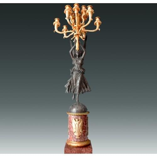 Large Real Gold Plated Bronze Angel Candlestick Candleholder Statue Sculpture Art Gorgeous Home Decoration