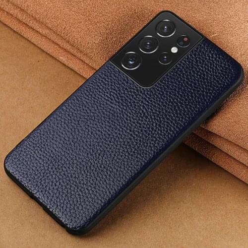 Genuine Litchi Grain Leather Case For Samsung Galaxy S21 Ultra S20 FE S8 S9 S10 S21 Plus Note 20 10 A51 A71 A31 A50 M21 M31 M51