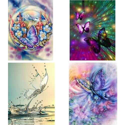 4Pieces/lot DIY5D Diamond Painting Flowers Butterfly Diamond Embroidery Animal Cross Stitch Full Round Drill Art Home Decor Gift