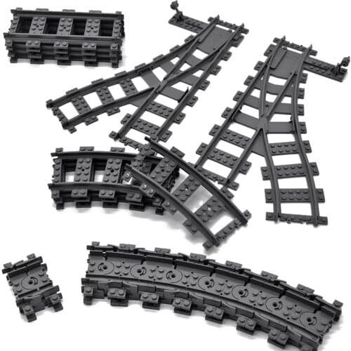 City Trains Flexible Tracks Cross Straight Curved Pedestrian bridge Shelter Building Block Creator Educational Toys for kid