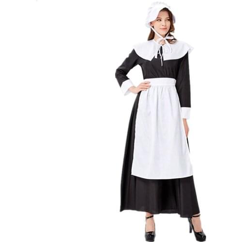 M-XXL Black Medieval Farm Maid Costume Halloween Stage Performance Cosplay Farm Idyllic Maid Fancy Dress