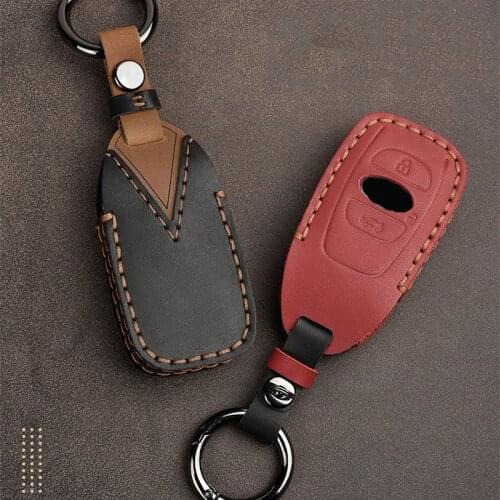 Leather Car Key Case Cover For Subaru XV BRZ Forester 2019 Legacy Outback Keychain Holder Protector Car Key Case fob