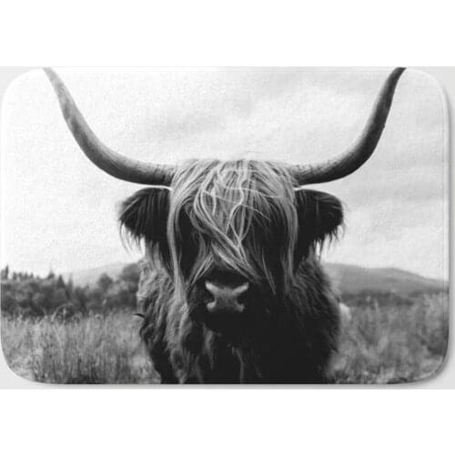 HOT Bathroom Rugs Scottish Highland Animal Bath Mat Flannel Absorbent Non Slip Doormat Entrance Door Bath Room Mats