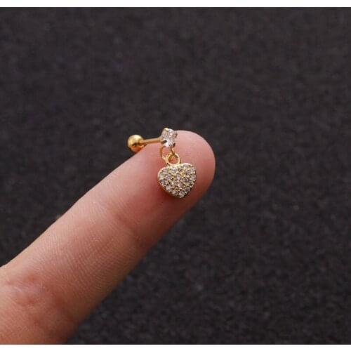 1 PCS Cute Small Micro Pave CZ Heart Drop Ear Bone Cuff Earring Women Men Geometric Zircon Copper Piercing Steel Bar Ear Jewelry