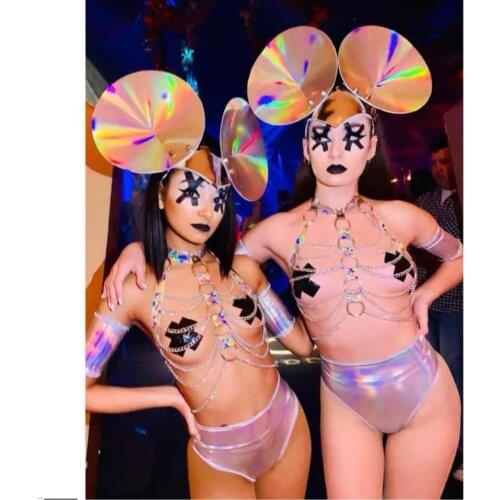 Music Festival Party Laser Body Chain Exaggerated Headdress Bar GoGo Female Singer Stage Costumes Halloween Party Outfit DWY3479