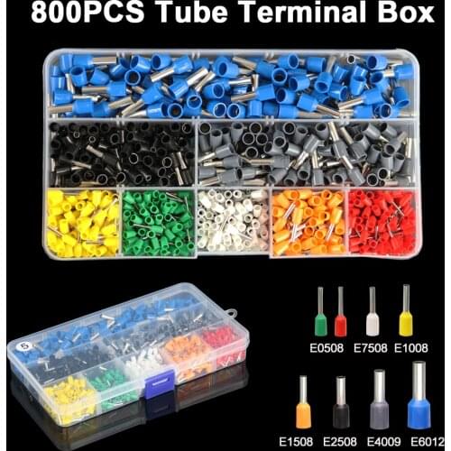 800pcs/box AWG10-22 0.5-6mm2 Tube Terminal Kit Set Cord Pin End Insulated Wire Terminals VE Crimp Connector Mixed Terminal Case