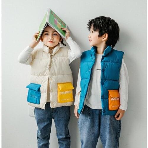 2021 new childrens down cotton vest for boys and girls color matching vest for childrens wear