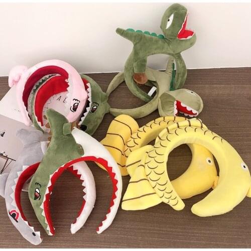 Cute Cartoon Dinosaur Shark Oversize Gray Green Yellow Pink Hair Hoop Headbands Cloth Headwear For Women