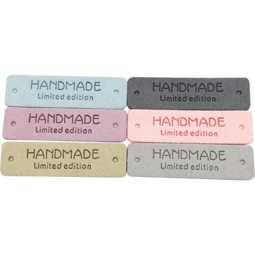 Limited Editon Text Leather Handmade Labels for Clothing Brand Logo Needlework Tags Gift Hand Made Pu Leather Skin Sewing Tag