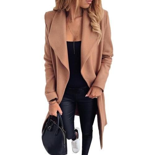 Coats Women Jackets Winter Solid Color Long Sleeve Lapel Woolen Cardigan Warm Midi Trench Coat Womens Clothing женская куртка