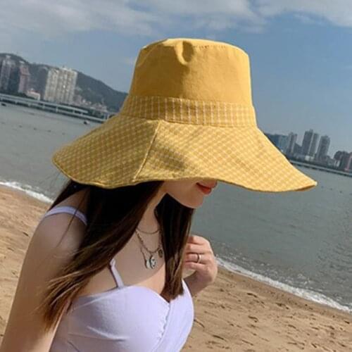 Foldable Summer Womens Bucket Hats New Oversized Brim Solid Beach Hat Casquette Fashion Trend Sun Protection Anti-UV Travel Cap