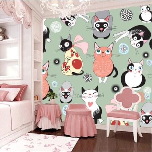 Custom animation wallpaper, cute cartoon cat murals for childrens room living room bedroom wall, waterproof embossed wallpaper