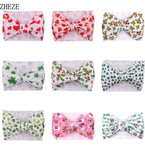 20Pcs/Lot Large 7" Hair Bows Top Knot Headband Bullet Fabric Print Elastic Hairband Girls Hair Accessories For Baby Wholesale