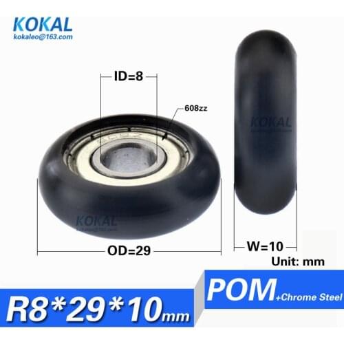 [R0829-10]Free Shipping 10PCS POM PA66 coated 608zz ball bearing wheel cabinet window round type roller 8*29*10 pulley