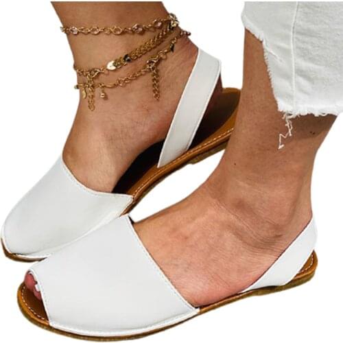 New Faux Leather Peep-toe Sandals for Women Fish Mouth PU Shoes Summer Beach Flat Heel Shoes