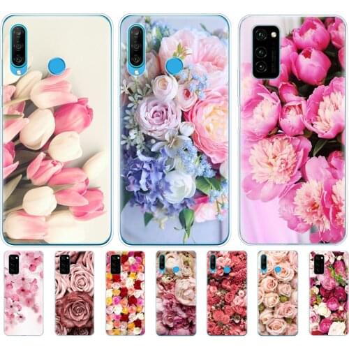 Silicon Case for Huawei Honor 9A 9C 20 Lite PRO V20 view 30 PRO for honor 9x premium cover bumper Flower Rose Peony