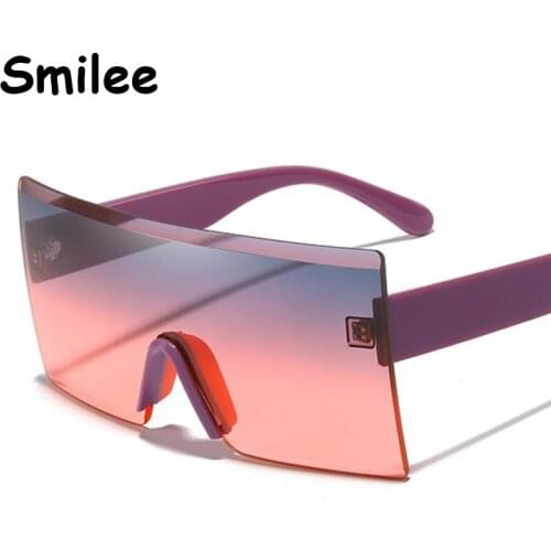 Vintage Oversized Square Flat Top Sunglasses Women Fashion Elegant One-Piece Rimless Sun Glasses Men Celebrity Large Eyewear UV