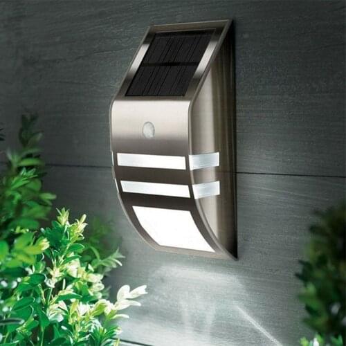 Solar Power LED Wall Lamp PIR Motion Sensor Garden Yard Pathway Wall Light Waterproof Outdoor Secutity Stainless Steel Spotlight