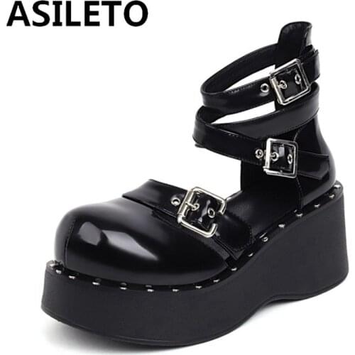 Cute Gothic Style Lolita Punk Cosplay Black Comfy Walking Chunky Heels Buckle Platform Shoes Women Footwear