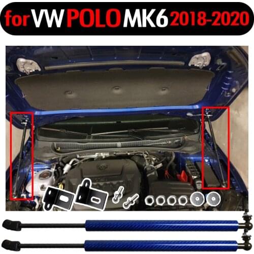 Carbon fiber for VW Polo MK6 2018 2019 2020 Front Hood Bonnet Modify Gas Struts Lift Support gas springs Shock Damper