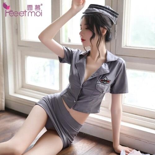 Stewardess Uniform Cosplay Costumes Women Set Sexy Adult Women Party Night Club Dress Flight Attendant Uniform Sexy Play Outfit