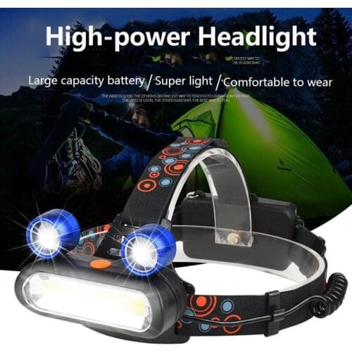 High Lumen LED Headlamp with Tail Warning New 3 LED Frog Eye COB Headlight DC Charging Head Front Light Rechargeable Head Light