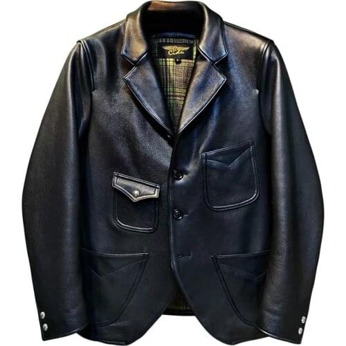 YR!Free shipping.2020 new fashion Genuine leather jacket,men casual Suit style leather coat,Slim deerskin outwear,High quality