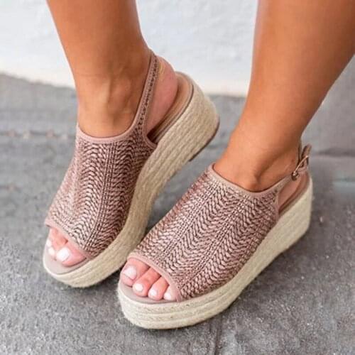 SLYXSH 2019 Summer Women Hemp Sandals Fashion Female Beach Shoes Wedge Heels Shoes Comfortable Platform Shoes