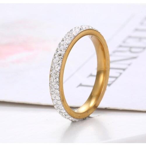 New Authentic Stainless Steel Female Finger Rings Gold Color Engagement Jewelry Womens Wedding Rings Party Gift 2019 3mm Width
