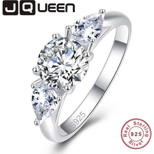 JQueen 925 Sterling Silver Ring For Women Romantic Round White CZ Wedding Bands Engagement Waterdrop Natural Stone Rings Jewelry
