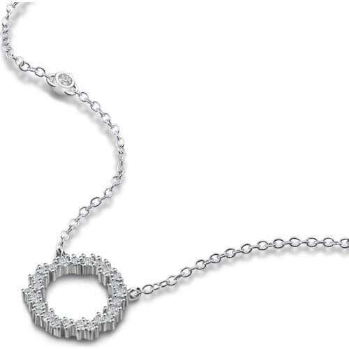 Blue Sea Legend Style Lady 925 Sterling Silver Necklace Shiny Zircon Round Pendant Charming Woman Jewelry Gift Wholesale