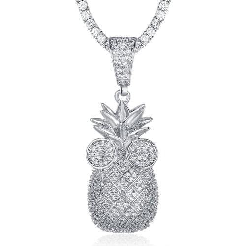 100% Micro Zircon Hip Hop Cartoon Pineapple Pendant Necklace For Men Jewelry Party Bling Bling Zircon Tennis Chain