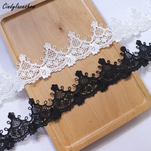 2 Meters Vintage Water Soluble Lace Trim White Black Ribbons DIY Handmade Lace Fabrics Wedding Dress Sewing Supplies Craft Trims
