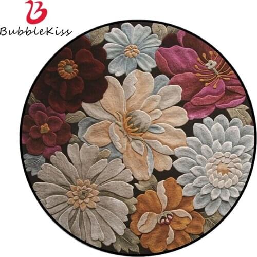 Bubble Kiss Home Decoration Living Room Carpet European Style 3D Flower Round Crystal Velvet Carpet Bedroom Decor Girls Room Rug