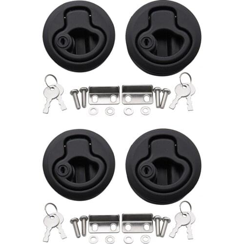 4 PCS Marine Boat Round Deck Lock with Key Plastic Flush Pull Slam Latches Lift Ring Handle for RV Deck Hatches Door Replacement