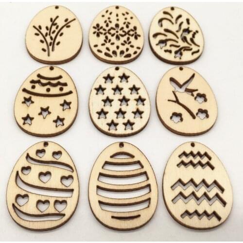 50pcs Wood Cutouts Unfinished Wooden Eggs Hanging Embellishments for DIY Craft Wedding Party Decorations