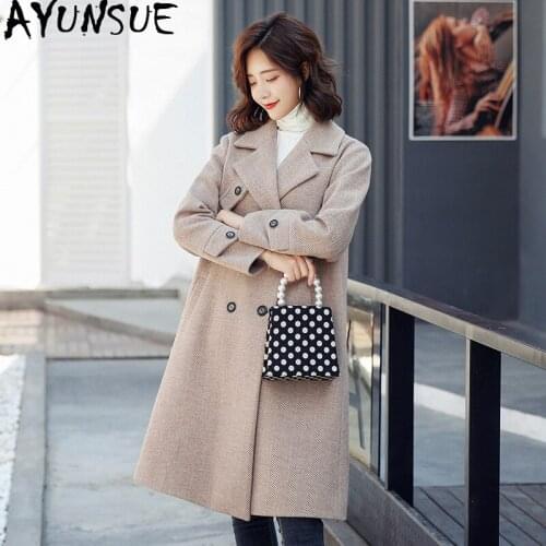 AYUSNUE Autumn Winter Wool Coat Women Long Jacket Korean Woolen Coat Ladies Coats Kaban Abrigos Mujer Elegante 8270 KJ2660