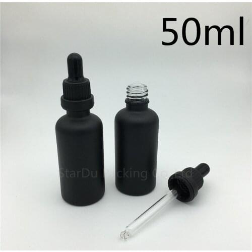 Free shipping 10pcs 50ml black frosted glass essential oil bottle with black tamper evident ring dropper glass perfume bottle
