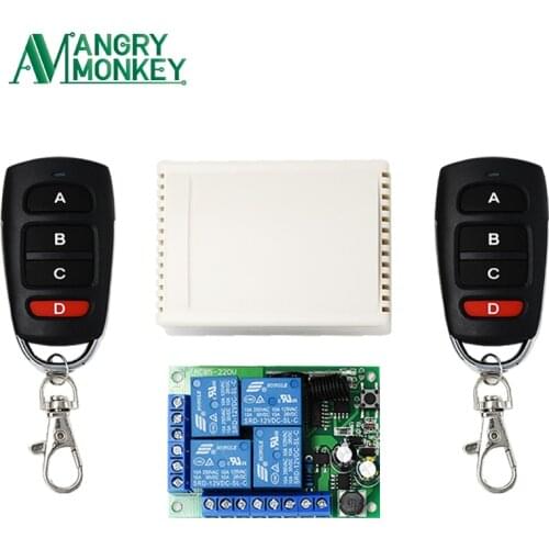 Angry monkey 433Mhz Remote Control Wireless Switch AC 85V ~ 250V 220V 4 CH Relay Receiver Module and 2Pieces 433 mhz Control