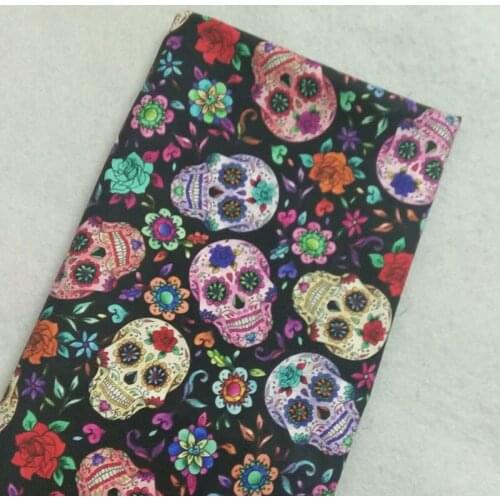 Brand New Black Colorful Flower Skull Printed Cotton Fabric 45x105cm Floral Skull Fabric Patchwork Cloth Dress Home Decoration
