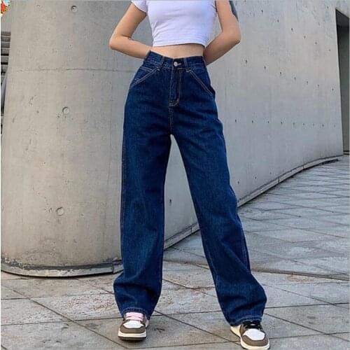 Womens Pants Straight Leg Jeans Women High Waist Slim Loose Autumn Winter Pants Casual Blue Mom Fashion Trousers