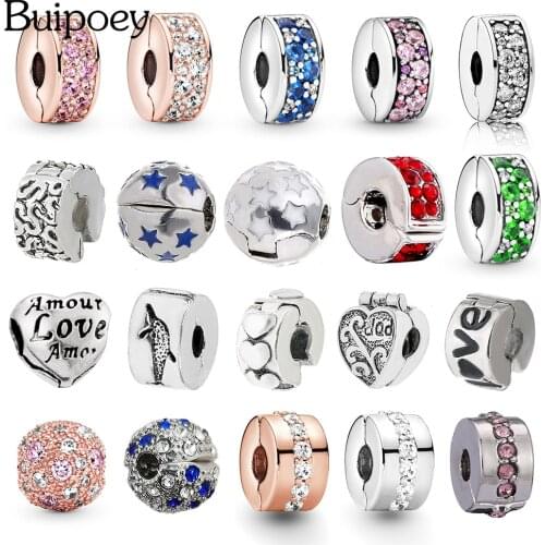 Buipoey 2pcs New Heart Star Clip DIY Beads Fit Original Brands Charms Silver Color Bracelet Bead Jewelry Making Accessory